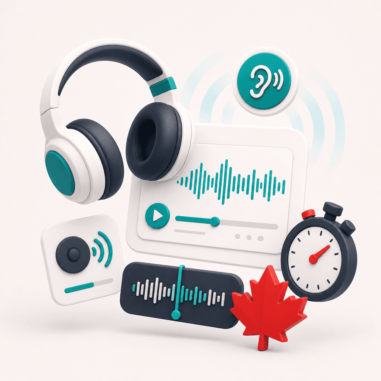 Illustration 3D avec écouteurs et cartes d'entraînement audio